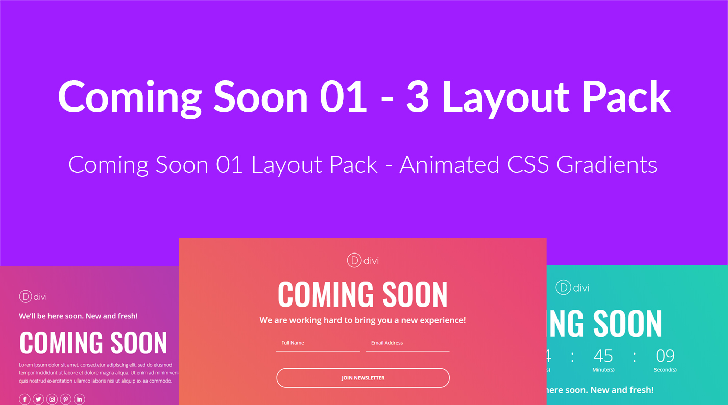 Divi Coming Soon 01 Layout Pack